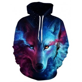 Star Sky Wolf Digital Print Sweater Couples Baseball Wear Hooded Hoodie