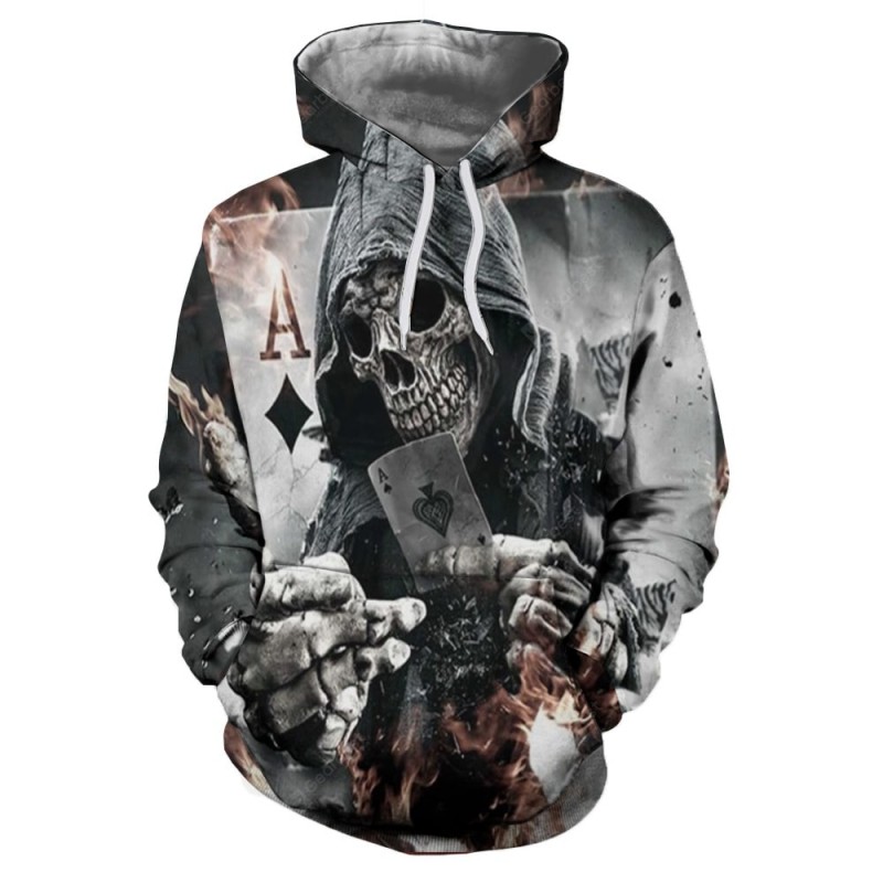 Trend Men's Digital Print Skull Pattern Hooded Sweater