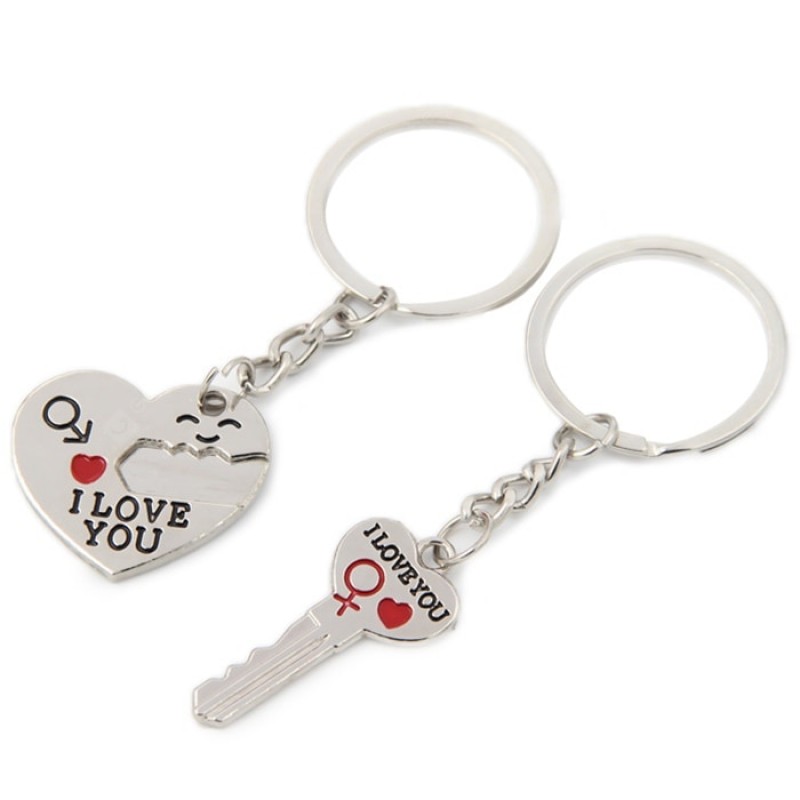 Pair of Love Heart Couple Keychains