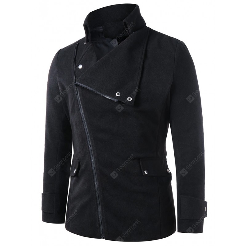 Spring Autumn Men's Coat British Style Solid Color Diagonal Zipper