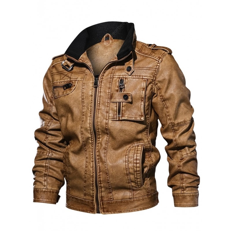 QIQICHEN Men's PU Leather Autumn Jacket