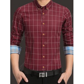 Slim Business Plaid Long Sleeve Shirt for Men