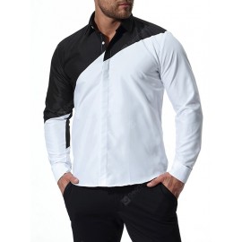 Trend Fashion Black And White Splicing Men Long-sleeved Shirt with Large Size