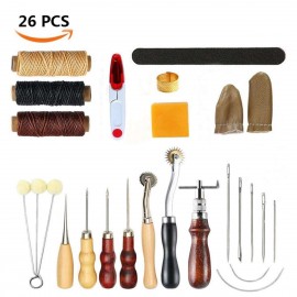 26pcs Craft DIY Handmade Tools Leather Stiching Wheel Punch Edger Groover Trench Device Belt Puncher Set Leather Hand Tools Set