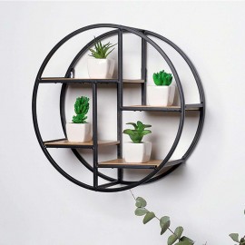 Wall Unit Retro Wood Industrial Style Metal Shelf Rack Storage Black