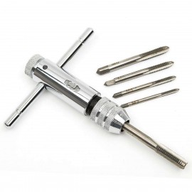 Adjustable M3-M8 Steel T-Handle Ratchet Wrench Tapping Threading Tool with Sliver Hand Screw Tap