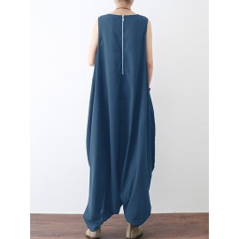 Irregular Sleeveless Loose Back Zipper Baggy Casual Jumpsuits