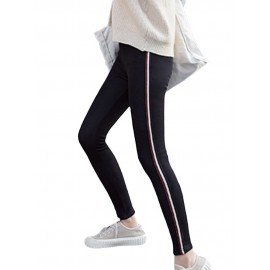 Side Striped Thicken Warm Velvet High Stretch Slim Leggings Pants