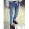 Drawstring Elastic Waist Ripped Harem Denim