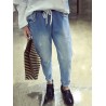 Drawstring Elastic Waist Ripped Harem Denim