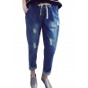 Drawstring Elastic Waist Ripped Harem Denim