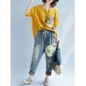 Cartoon Print Elastic Waist Harem Casual Denim