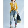 Cartoon Print Elastic Waist Harem Casual Denim