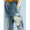 Cartoon Print Elastic Waist Harem Casual Denim