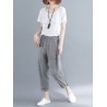 Stripe Elastic Waist Pockets Casual Loose Harem Pants