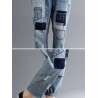 Embroidered Patchwork Drawstring Waist Ripped Jeans