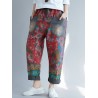 Vintage Floral Print Patch Elastic Waist Denim