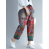 Vintage Floral Print Patch Elastic Waist Denim