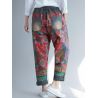 Vintage Floral Print Patch Elastic Waist Denim