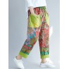 Vintage Floral Print Patch Elastic Waist Denim