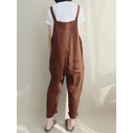 Women Bib Cargo Overalls Harem Pockets Cotton Jumpsuit