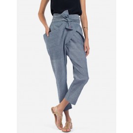 Asymmetrical Pockets Solid Color Pencil Pants