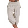 Khaki Pants Sport Loose Pleated Cotton Casual Capris