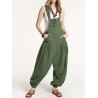 Drop-crotch Solid Color Button Pockets Pleated Jumpsuit