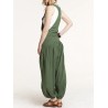 Drop-crotch Solid Color Button Pockets Pleated Jumpsuit