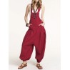 Drop-crotch Solid Color Button Pockets Pleated Jumpsuit