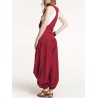 Drop-crotch Solid Color Button Pockets Pleated Jumpsuit