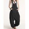 Drop-crotch Solid Color Button Pockets Pleated Jumpsuit