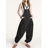 Drop-crotch Solid Color Button Pockets Pleated Jumpsuit