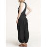 Drop-crotch Solid Color Button Pockets Pleated Jumpsuit