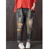 Vintage Patchwork Cartoon Elastic Waist Harem Denim