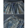 Vintage Patchwork Cartoon Elastic Waist Harem Denim