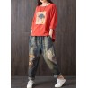 Vintage Patchwork Cartoon Elastic Waist Harem Denim