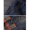 Thick Folk Style Print Patchwork Vintage Denim