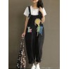 Print Cartoon Pocket Bib Cargo Cotton Jumpsuit