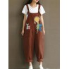 Print Cartoon Pocket Bib Cargo Cotton Jumpsuit