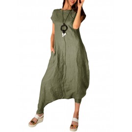 Solid Color Loose Overall Short Sleeve Harem Jumpsuit