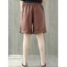 Elastic Waist Solid Color Pockets Vintage Wide Leg Shorts