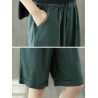 Elastic Waist Solid Color Pockets Vintage Wide Leg Shorts