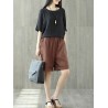 Elastic Waist Solid Color Pockets Vintage Wide Leg Shorts