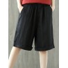 Elastic Waist Solid Color Pockets Vintage Wide Leg Shorts