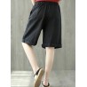 Elastic Waist Solid Color Pockets Vintage Wide Leg Shorts