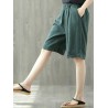 Elastic Waist Solid Color Pockets Vintage Wide Leg Shorts