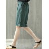 Elastic Waist Solid Color Pockets Vintage Wide Leg Shorts