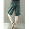 Elastic Waist Solid Color Pockets Vintage Wide Leg Shorts