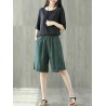 Elastic Waist Solid Color Pockets Vintage Wide Leg Shorts